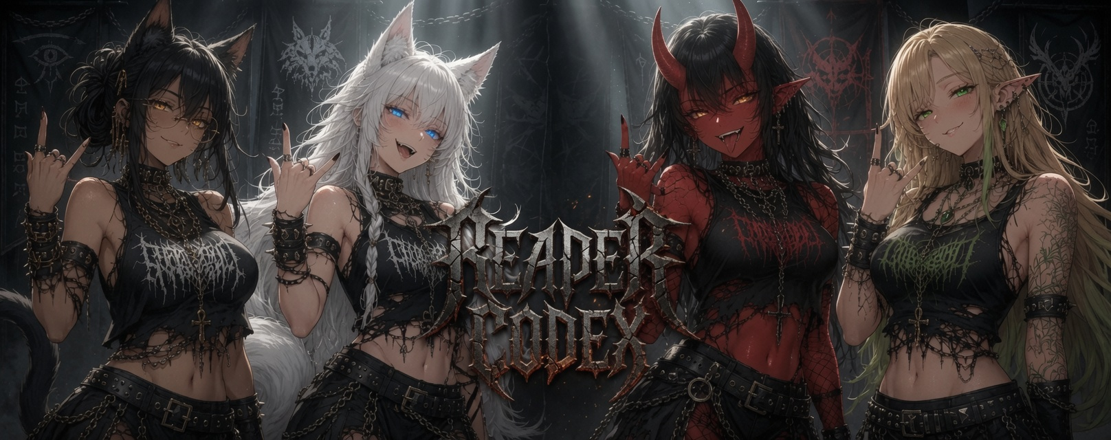 Nyla, Tsuki, Ibara and Elowen in formation, with the Reaper Codex logo.
